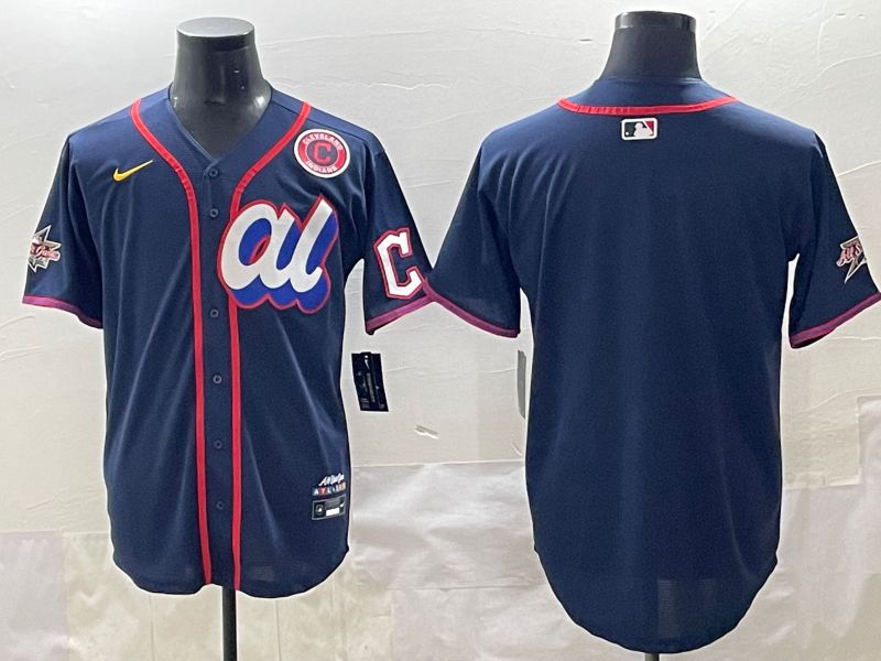 Men 2025 Cleveland Indians Blank Drak Blue All star Blank Blue Nike MLB Jersey style 2